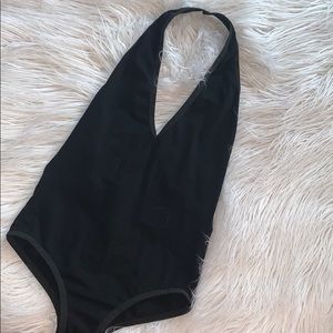 Black V neck body suit